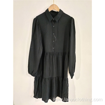 Black Dress With Long Sleeves And Standing Collar